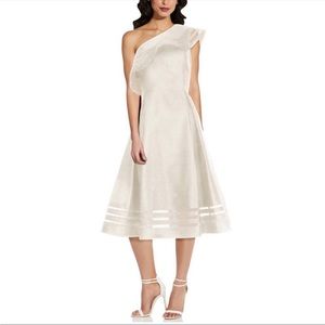 Adrianna Papell Women's Cocktail Dress Size 12 White One Shoulder A-Line Midi